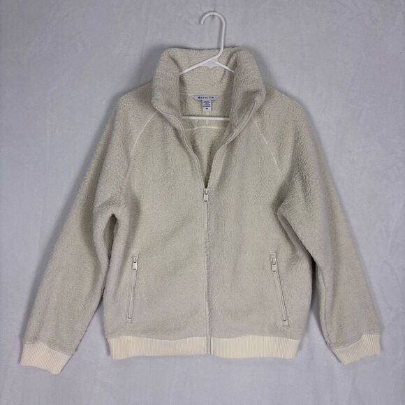 Athleta White Tugga Jacket II Sherpa Zip Up Bomber Jacket Size Medium - Picture 1 of 12
